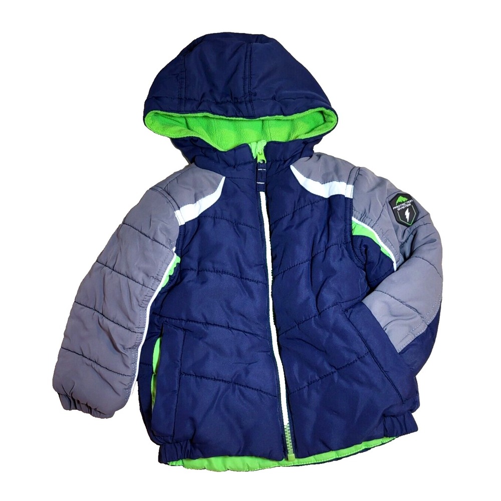 Protection‎ System Jacket Boys Blue/Gray Hooded Full Zip Zipper Pockets Size 2T